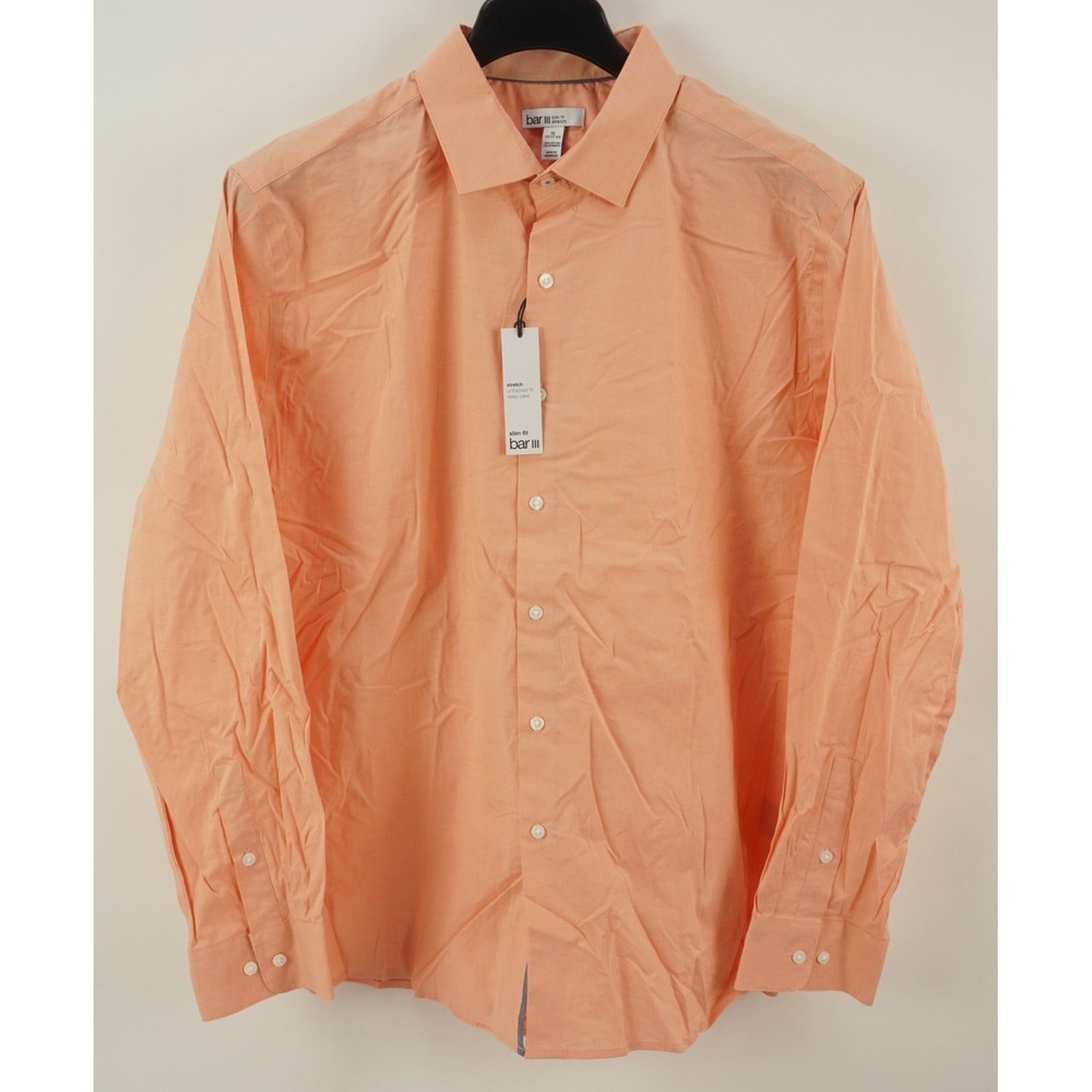 New Bar III Performance Stretch Easy Care Slim Button Up Shirt Men's XL Apricot